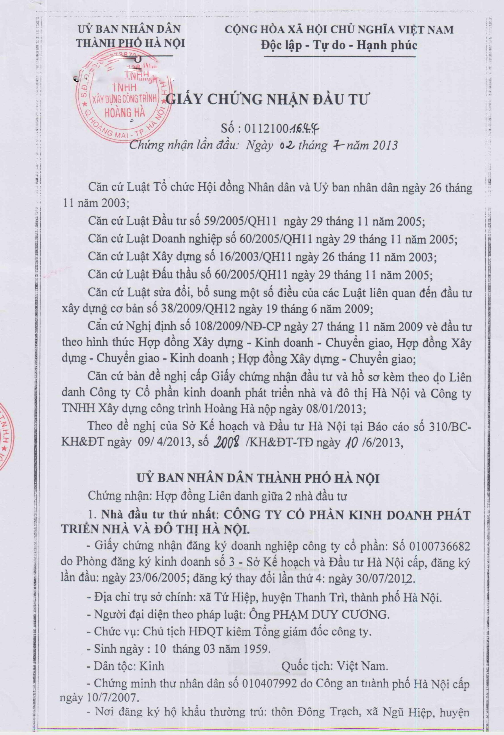 You are currently viewing Giấy chứng nhận đầu tư Đại Kim Định Công